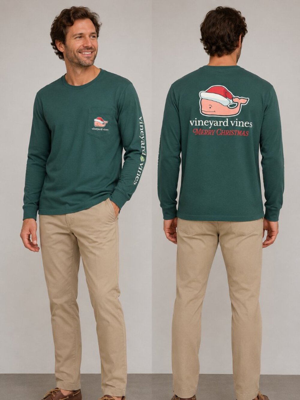 Vineyard Vines Men's Christmas Whale Teal Long Sleeve Shirt - Size XL